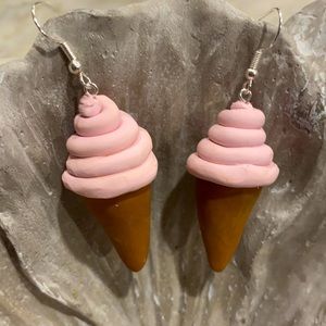 WHIMSICAL Clay Ice Cream Cone Earrings